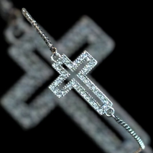 Adjustable Silver Cross Bracelet