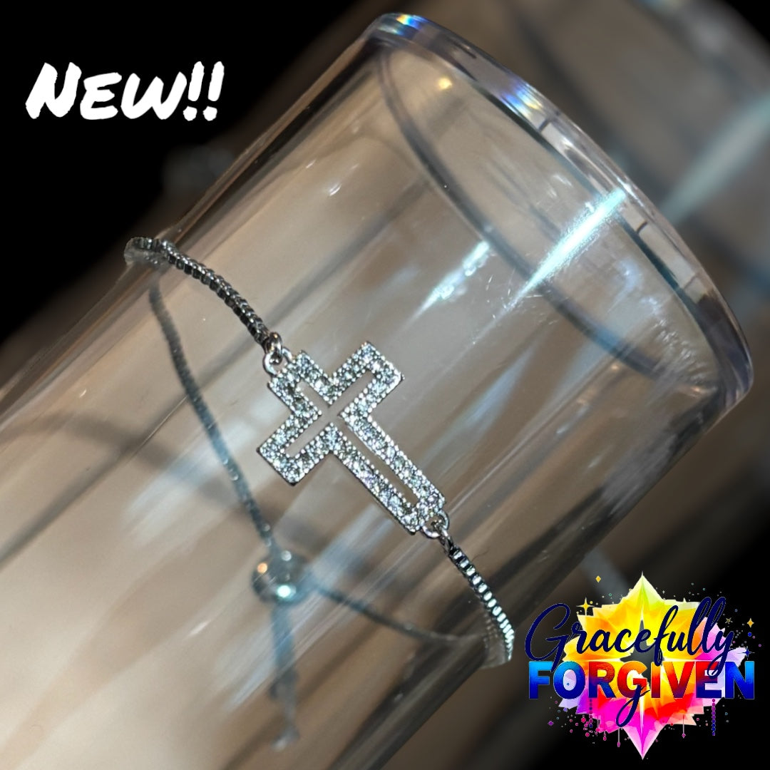 Adjustable Silver Cross Bracelet