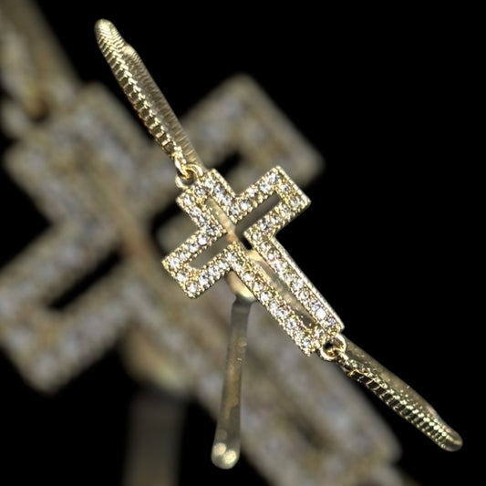 Adjustable Gold Cross Bracelet 