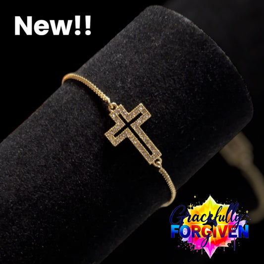 Adjustable Gold Cross Bracelet 