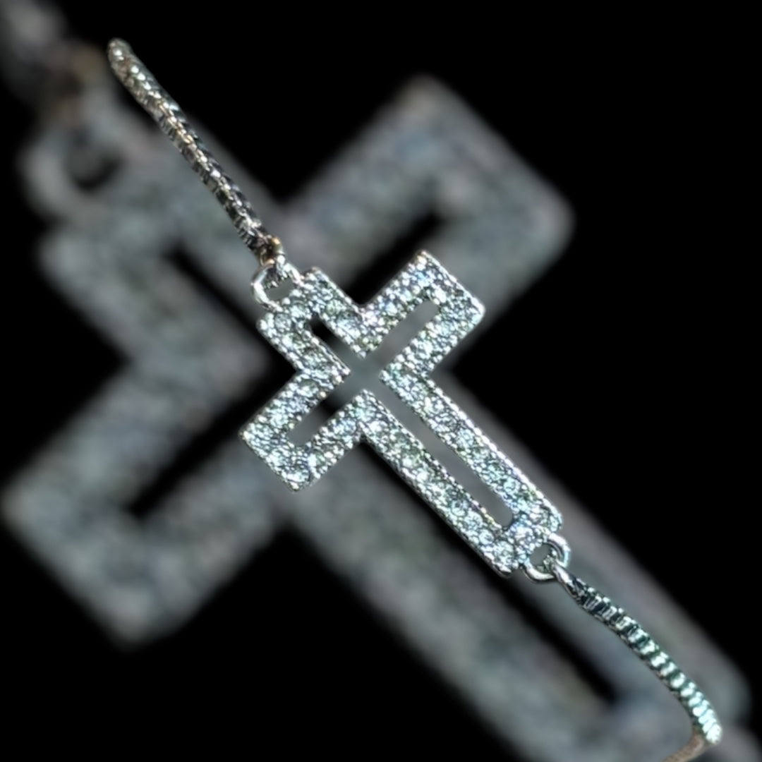 Adjustable Silver Cross Bracelet 